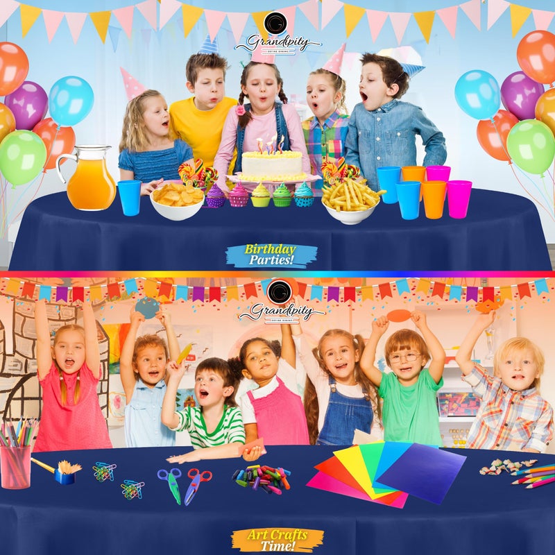 Grandipity Navy Blue Plastic Table Cloth Disposable (6 Pk) 84in Round Tablecloth Premium Party Table Cloths Disposable - Perfect Table Cloth Round Cover for Any Table Up to 6 Feet - Image 4
